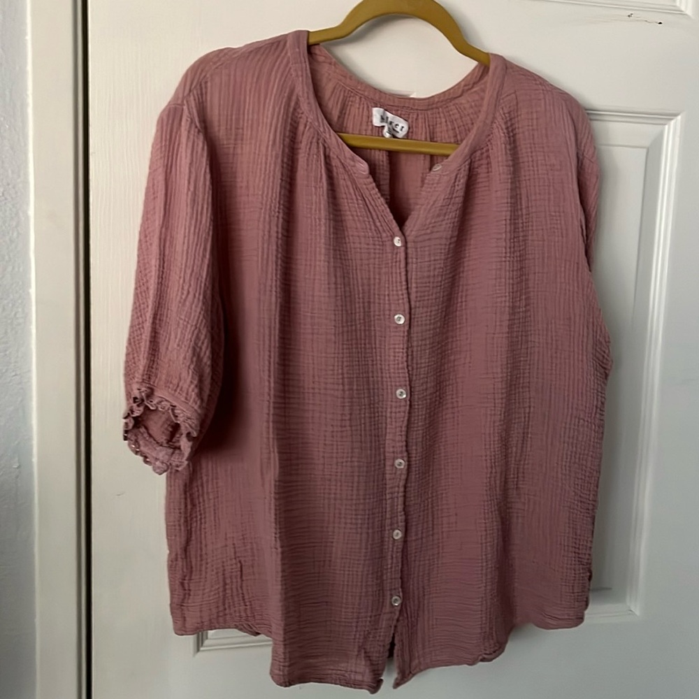 Velvet by Graham and Spencer dusty pink/mauve cotton gauze top size L